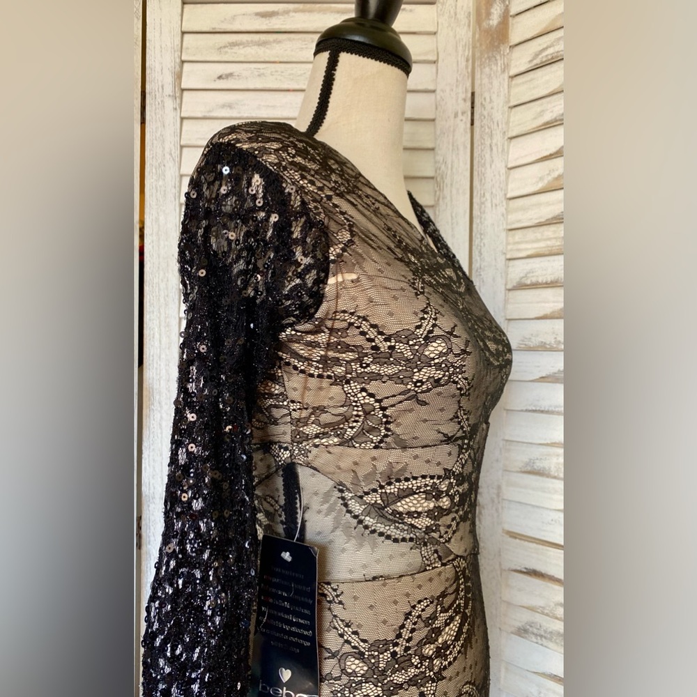 NWT BEBE Addiction Sparkle One Sleeve Lace Dress‎ - Picture 7 of 12